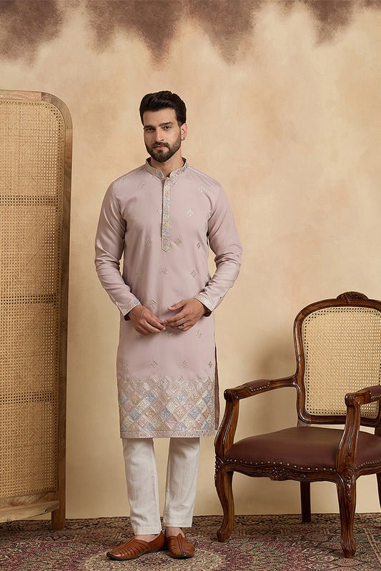 Lavender Silk Blend Embroidered Straight Kurta MKU2094