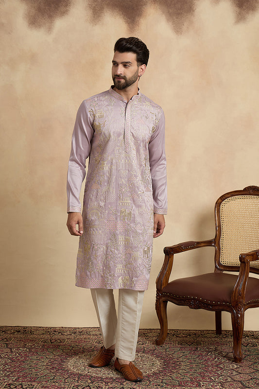 Lavender Silk Blend Embroidered Straight Kurta MKU2106