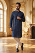 Ethnic Bay Blue Silk Blend Embroidered Straight Kurta With Trousers MKSET2124