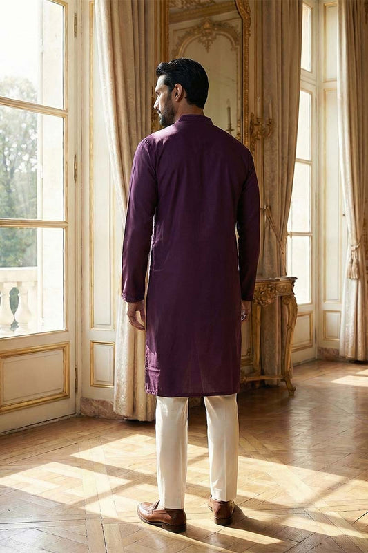 Ethnic Bay Ethnic Bay Purple Silk Blend Embroidered Straight Kurta With Trousers MKSET2125