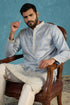 Ethnic Bay Mens Blue Silk Blend Solid Embroidered Kurta MKU2175