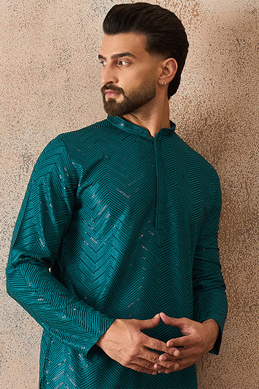 Ethnic Bay Turquoise Blue  Rayon  Embroidered Straight Kurta MKU2184