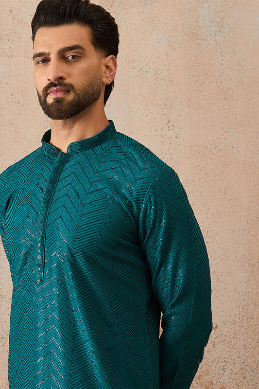 Ethnic Bay Turquoise Blue  Rayon  Embroidered Straight Kurta With Trousers MKSET2184