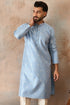 Ethnic Bay Mens Blue Silk Blend Floral Straight Kurta MKU2217