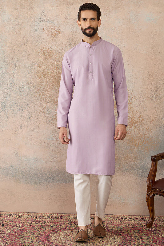 Ethnic Bay Mens Lavender Silk Blend Solid Solid Kurta MKU2219