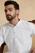Ethnic Bay Mens White Silk Blend Solid Solid Kurta With Trousers MKSET2220