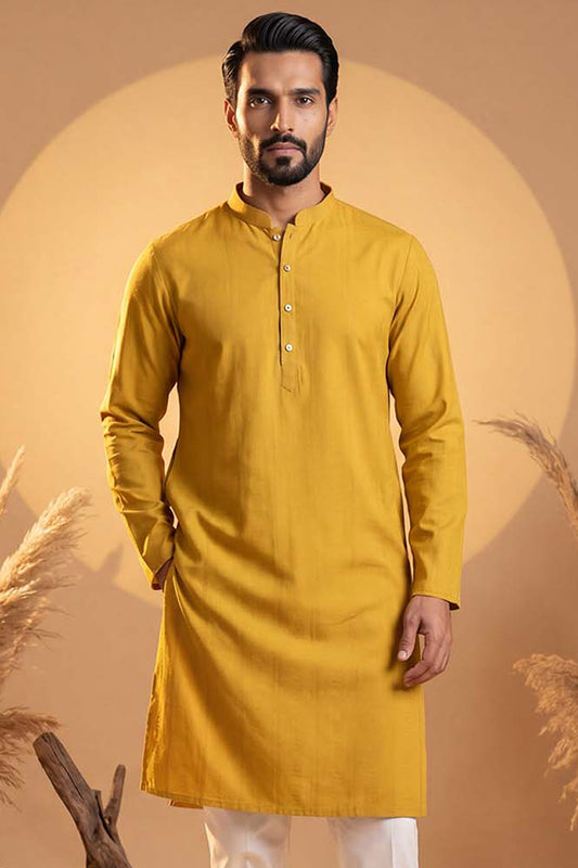 Ethnic Bay Mens Yellow Silk Blend Solid Solid Kurta MKU2222
