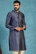 Ethnic Bay Mens Blue Jacquard Woven Design Straight Kurta MKU2227