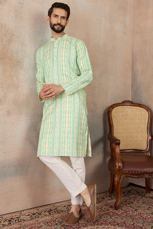 Ethnic Bay Mens Multi Silk Blend Abstract Printed Kurta With Trousers MKSET2251