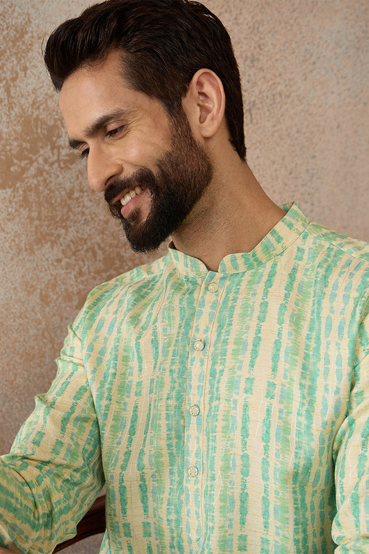 Ethnic Bay Mens Multi Silk Blend Abstract Printed Kurta With Trousers MKSET2251