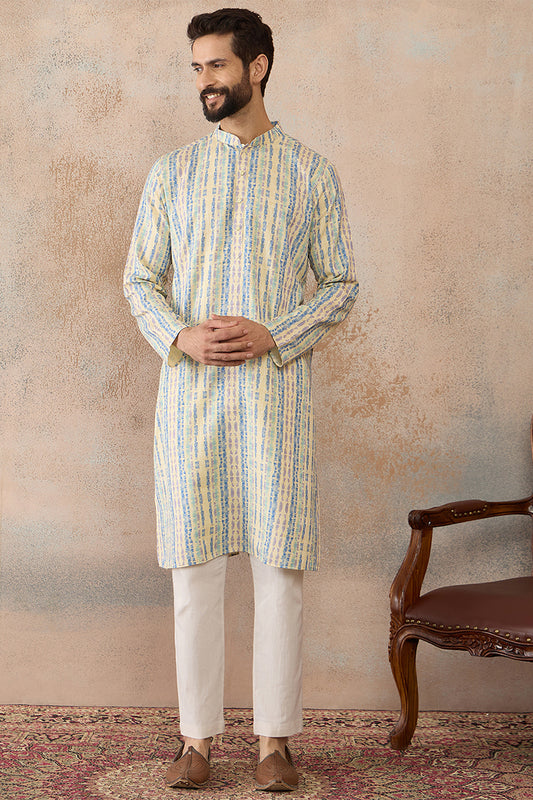 Ethnic Bay Mens Multi Silk Blend Abstract Printed Kurta With Trousers MKSET2252
