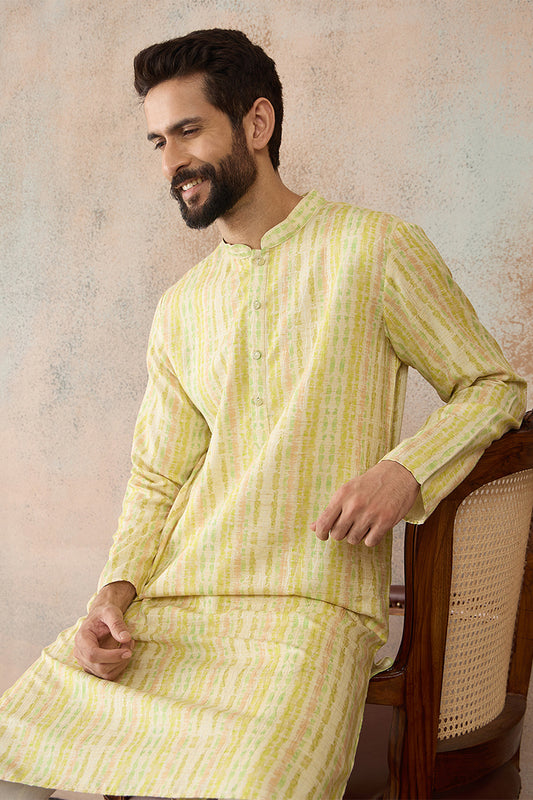 Ethnic Bay Mens Multi Silk Blend Abstract Printed Kurta With Trousers MKSET2255