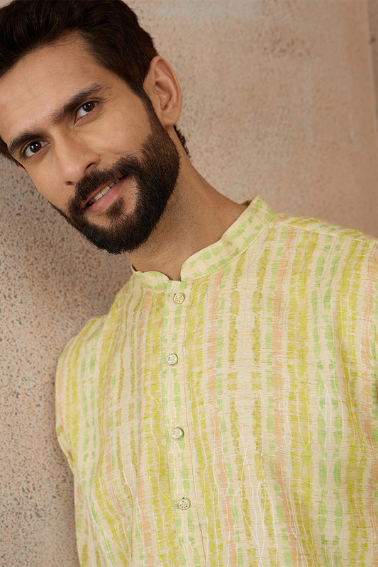 Ethnic Bay Mens Multi Silk Blend Abstract Printed Kurta MKU2255