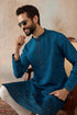 Ethnic Bay Men Blue Silk Blend Embroidered Straight Kurta Sets MKSET2290