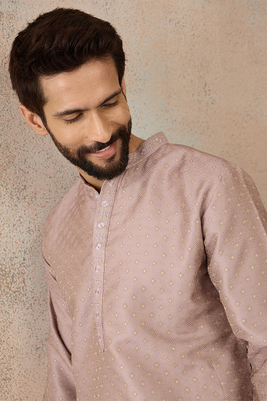 Ethnic Bay Mens Lavender Silk Blend Floral Embroidered Kurta MKU2325
