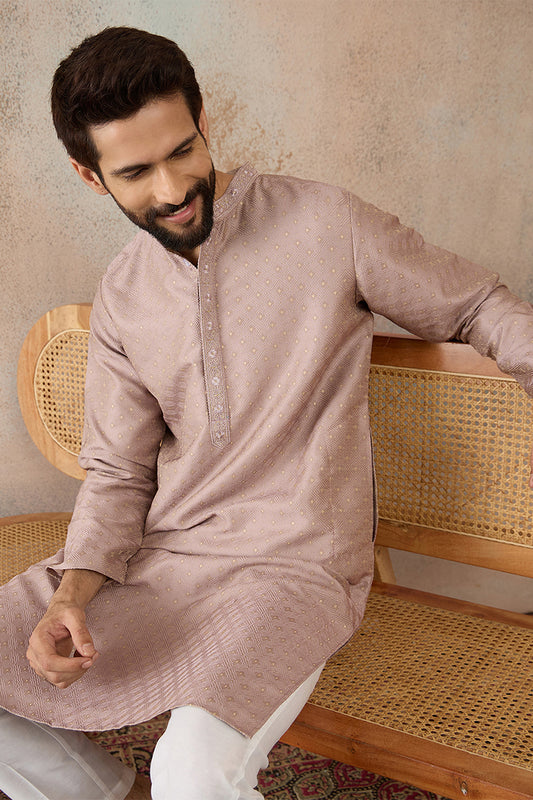 Ethnic Bay Mens Lavender Silk Blend Floral Embroidered Kurta With Trouser MKSET2325