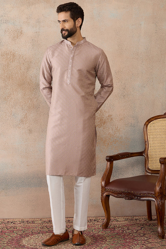 Ethnic Bay Mens Lavender Silk Blend Floral Embroidered Kurta With Trouser MKSET2325