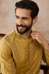 Ethnic Bay Mens Yellow Jacquard Ethnic Motifs Embroidered Kurta With Trouser MKSET2327
