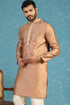 Ethnic Bay Mens Brown Jacquard Woven Design Straight Kurta With Trouser MKSET2343