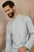 Ethnic Bay Mens Blue Linen Self Design Embroidered Kurta MKU2367