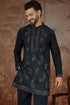 Ethnic Bay Mens Black Silk Blend Solid Embroidered Kurta MKU2382