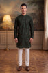 Ethnic Bay Mens Green Silk Blend Solid Embroidered Kurta MKU2424