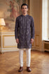 Ethnic Bay Mens Grey Silk Blend Solid Embroidered Kurta MKU2425
