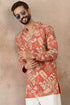Ethnic Bay Mens Coral Silk Blend Abstract Embroidered Kurta MKU2458