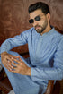 Ethnic Bay Mens Blue Jacquard Solid Embroidered Kurta MKU2500