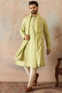 Ethnic Bay Men Green Jacquard Woven Design Floral Straight Kurta Sets MKPD1018