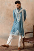 Ethnic Bay Men Blue Silk Blend Woven Design Floral Straight Kurta Sets MKPD1039