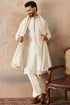 Ethnic Bay Men White Jacquard Woven Design Floral Straight Kurta with Dupatta MKUD1049