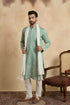 Ethnic Bay Men Green Silk Blend Solid Embroidered Straight Kurta Sets MKUD1783