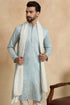 Ethnic Bay Men Blue Silk Blend Solid Embroidered Straight Kurta Sets MKUD1785